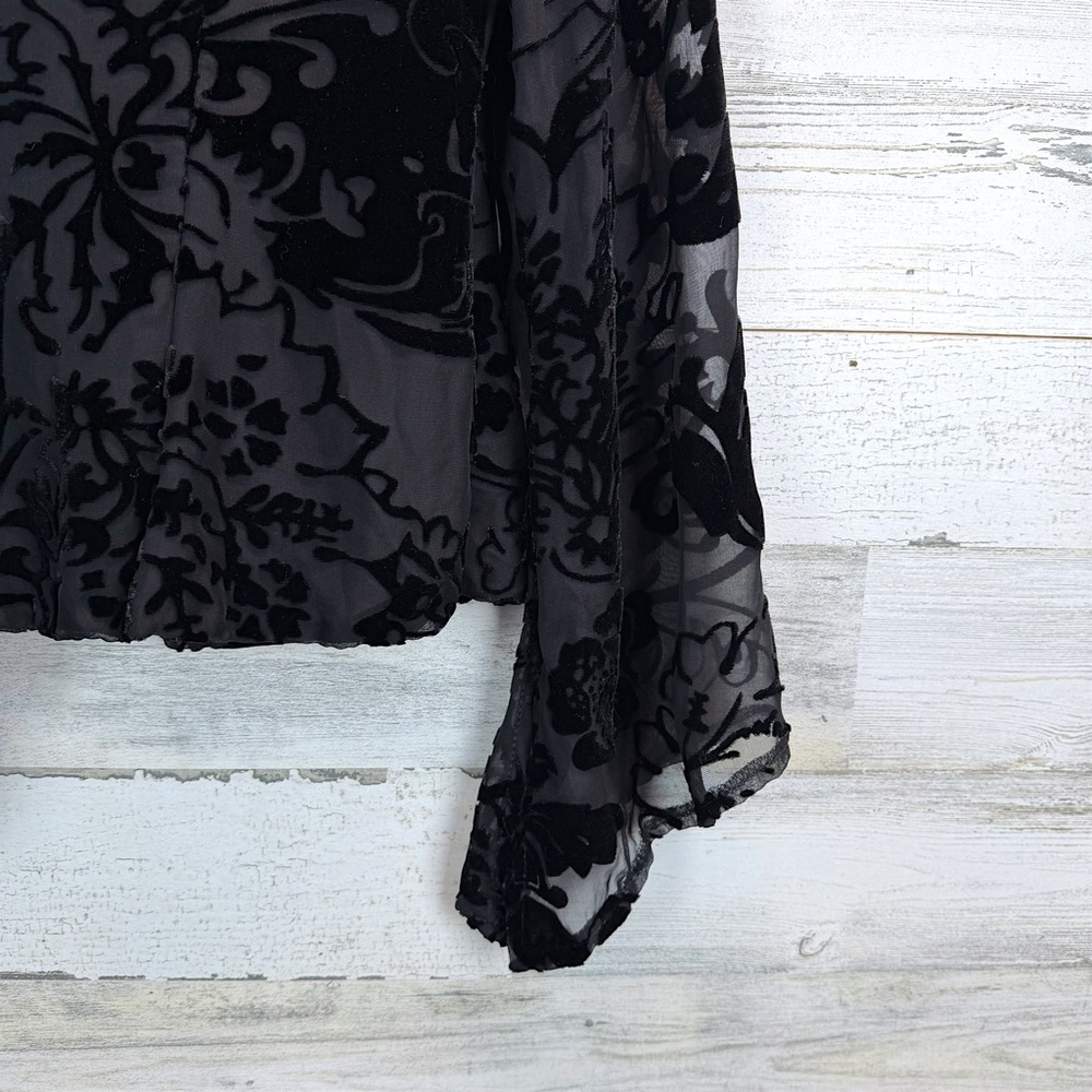 Xscape Whimsigoth Sheer Black Burnout Velvet Bell Sleeve Wrap Top 10 Gothic - Picture 14 of 15